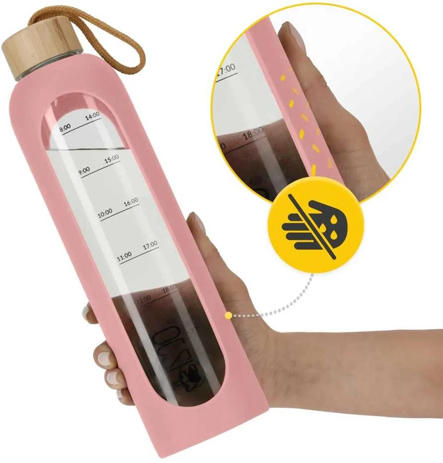 4Fizjo Stiklinis vandens butelis 1 l, rožinis