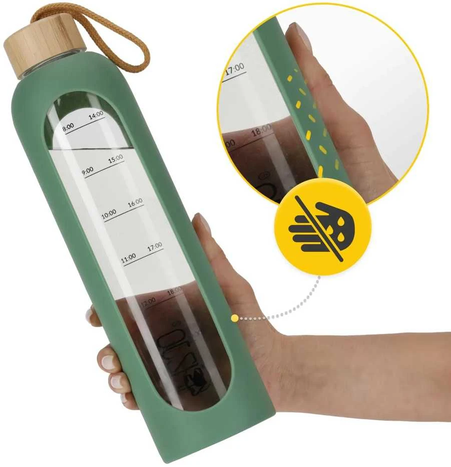 4Fizjo Stiklinis vandens butelis 1 l žalias