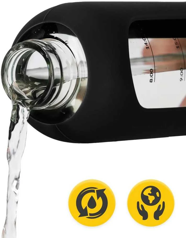 4Fizjo Stiklinis vandens butelis 750 ml, juodas