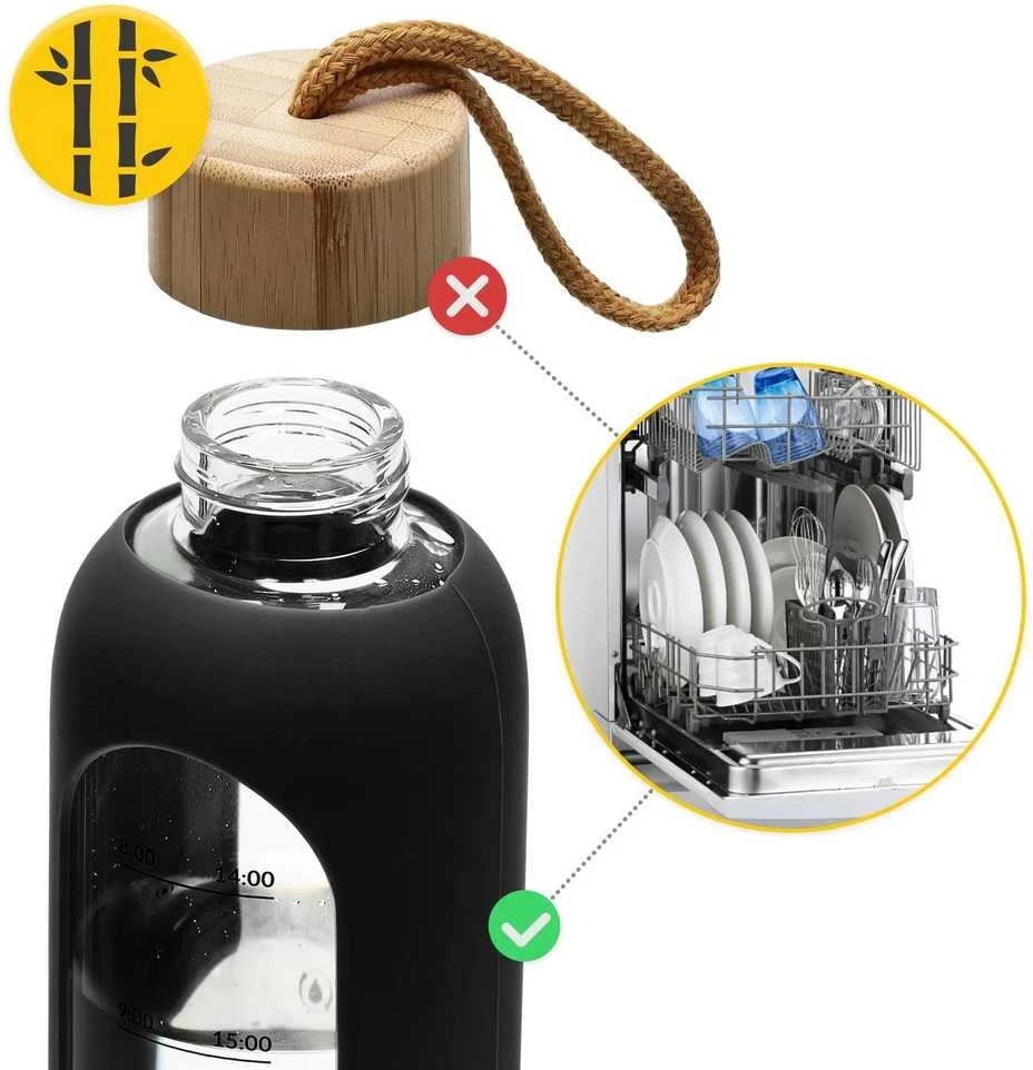 4Fizjo Stiklinis vandens butelis 750 ml, juodas