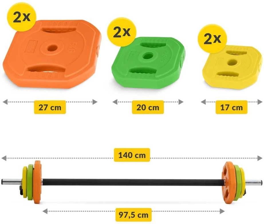 4Fizjo Sulankstomas štangos rinkinys su bituminiais svoriais, 20 kg reguliuojamas hantelių rinkinys, jėgos treniruotės namų sporto salei