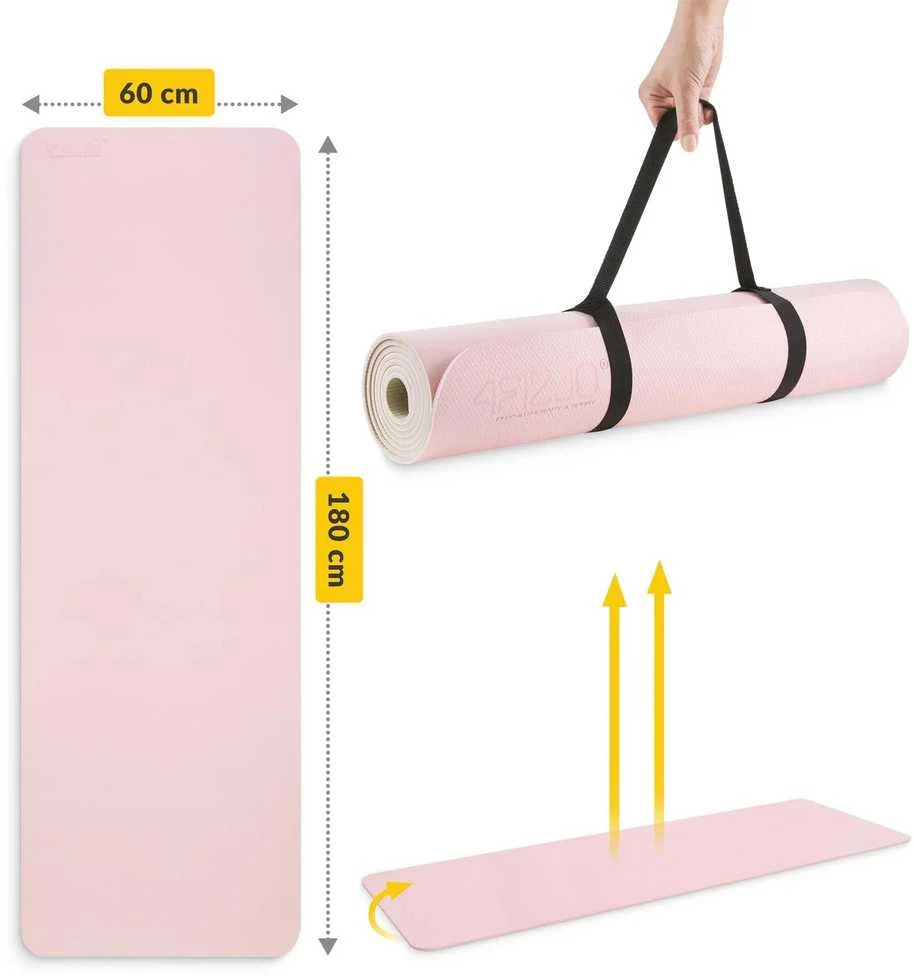 4Fizjo TPE neslystantis mankštos ir jogos kilimėlis, 1 cm, rožinis