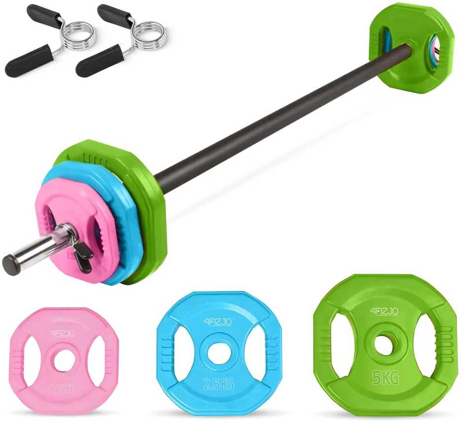 4Fizjo Plieninis štangos rinkinys, 20 kg, namų sporto salei, viso kūno treniruotėms, reguliuojami svoriai