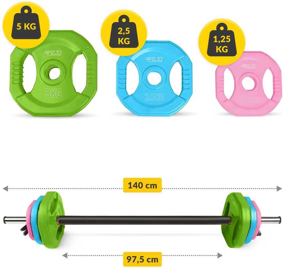 4Fizjo Plieninis štangos rinkinys, 20 kg, namų sporto salei, viso kūno treniruotėms, reguliuojami svoriai