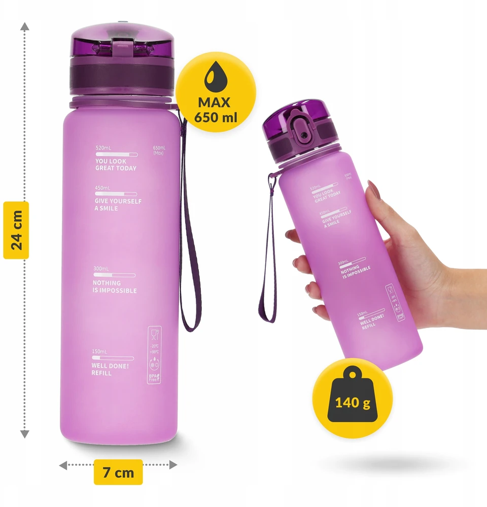 4Fizjo Vandens gertuvė 650 ml – kasdieniam naudojimui, sportui ir aktyviam laisvalaikiui, rožinės spalvos