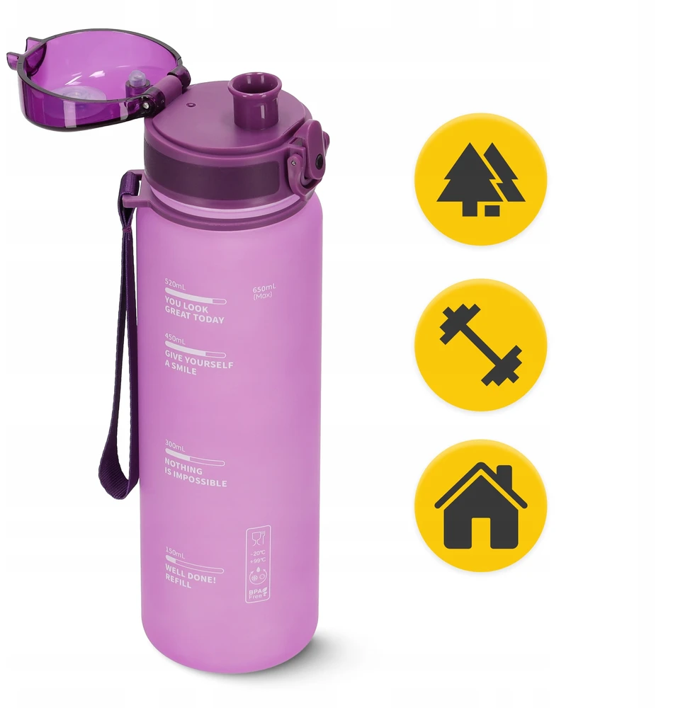 4Fizjo Vandens gertuvė 650 ml – kasdieniam naudojimui, sportui ir aktyviam laisvalaikiui, rožinės spalvos