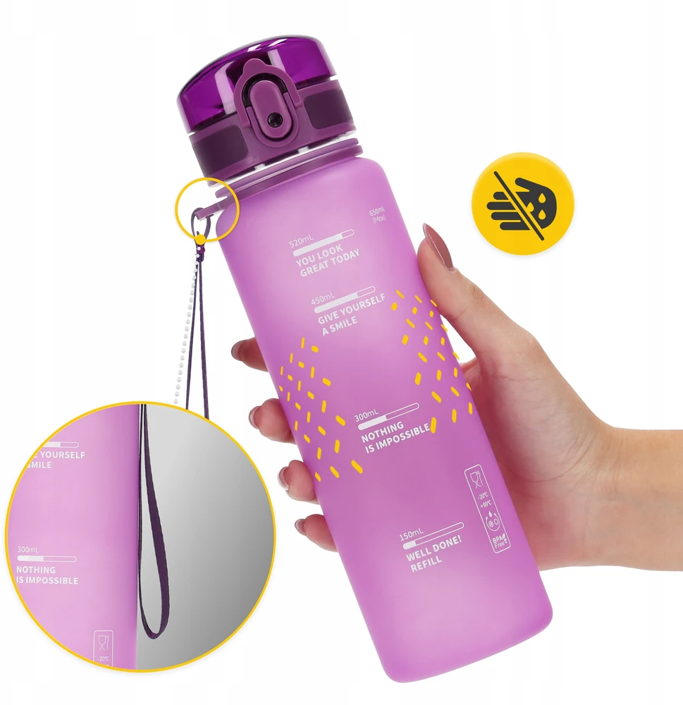 4Fizjo Vandens gertuvė 650 ml – kasdieniam naudojimui, sportui ir aktyviam laisvalaikiui, rožinės spalvos