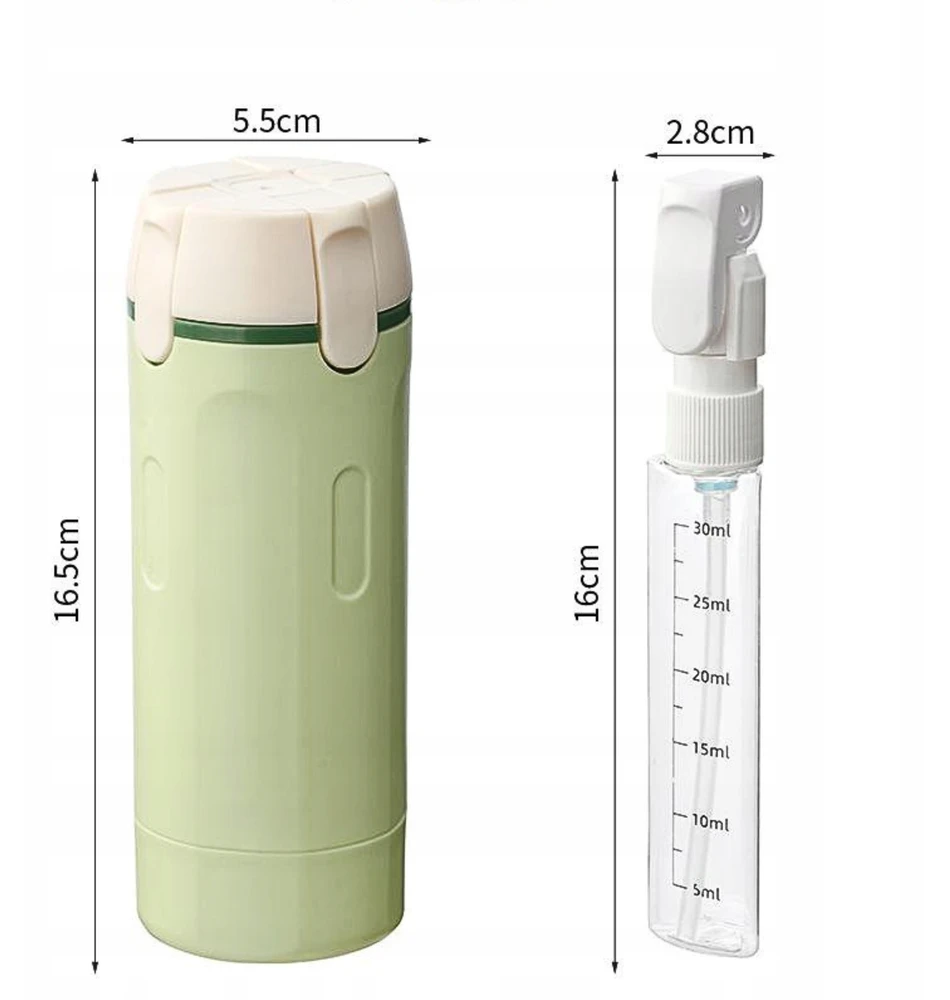 4in1 kelioninis buteliukas kosmetikai lėktuvui, 4 indeliai, 30ml. Dozatorius