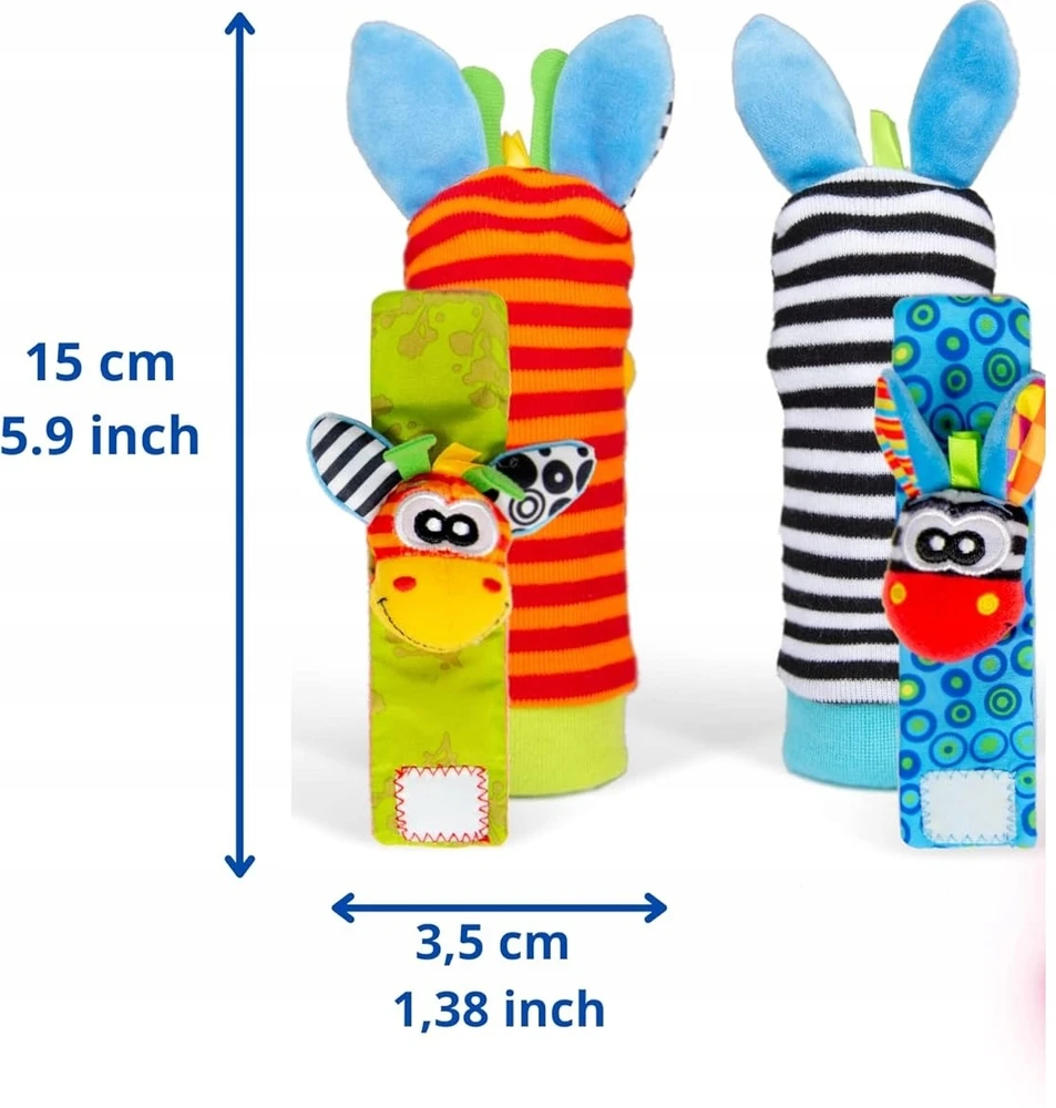 4x 3D SOCKS RANKINĖS barškučiai VAIKŲ JAUTIMO ŽAISLUI