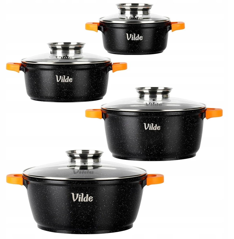 4x GRANITINIAI puodų rinkinys dujinių indukcinių puodų VILDE 16 20 24 28 cm