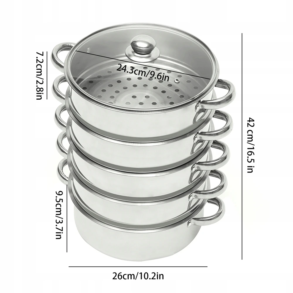 5 lygių garintuvas iš nerūdijančio plieno, skersmuo 26 cm, talpa 15 kg