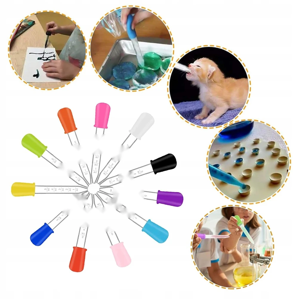 5 ml SILIKONINĖ PIPETE, 12 Vnt., PLASTIKINIŲ LAŠINTELIŲ DALYTUVO VAIKAMS