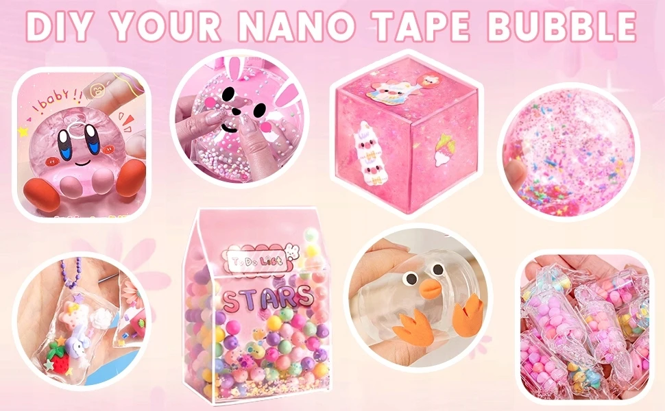 5 ROLL NANO JUOSTOS BURUBULIŲ RINKINYS BURUBULĖLIŲ PŪTIMO DIY Blow Bubble Dvipusis