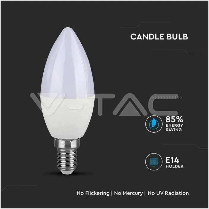 5.5W LED lemputė V-TAC, žvakės formos, E14, termoplastikas, 4000K (natūraliai balta), SAMSUNG LED chip