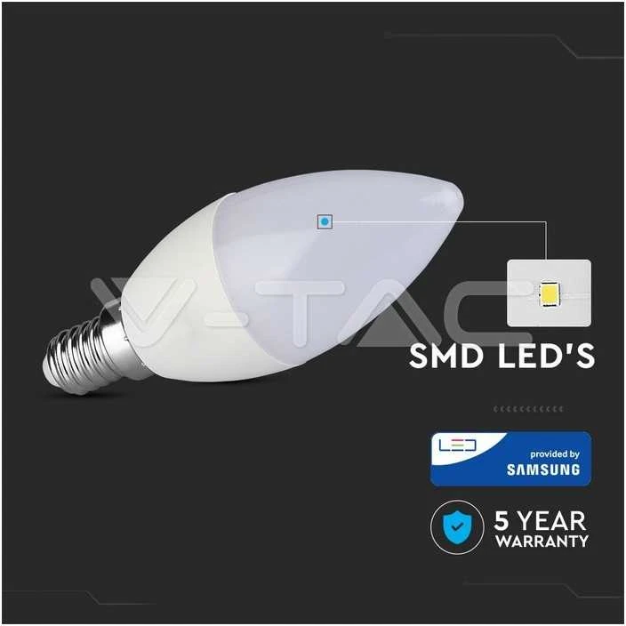 5.5W LED lemputė V-TAC, žvakės formos, E14, termoplastikas, 4000K (natūraliai balta), SAMSUNG LED chip