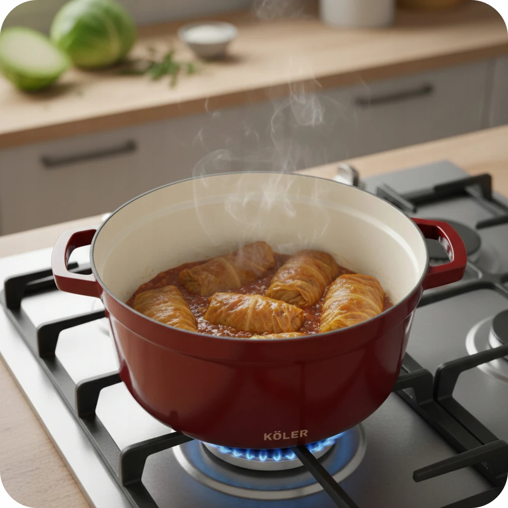 5L emaliuotas ketaus puodas su dangčiu Raudonas 26cm indukcinė orkaitė