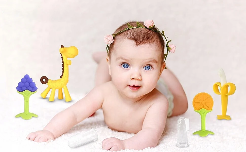 6x BANANA TEETHER TRAINING MASAŽINIS ŠEPETĖLIS SILICONE TEETHER DOVANA