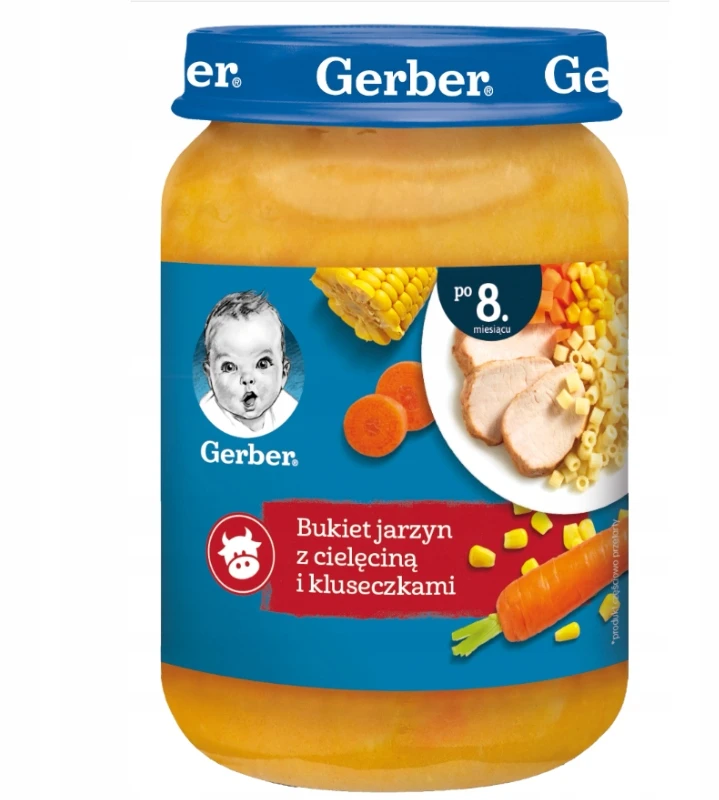 6x Gerber vaikų pietūs Daržovių puokštė su veršiena ir koldūnais 8m+ 190g