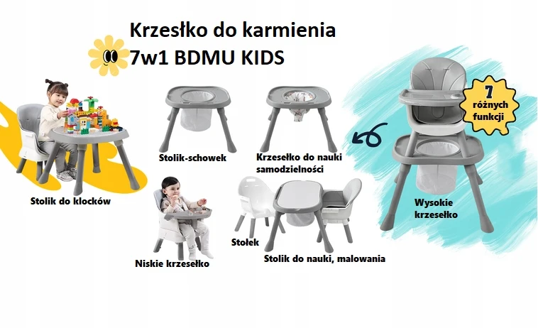 7-in-1 kūdikio maitinimo kėdutė, aukštos kokybės, eko oda, daugiafunkcė