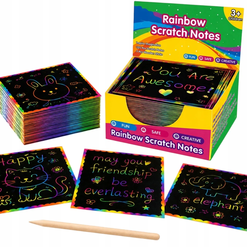 7 Toys Kolorow RAINBOW SCRATCH BOARD 100 vnt. 2X ODOS UGDYMO SĄNAŠŲ KNYGELĖ