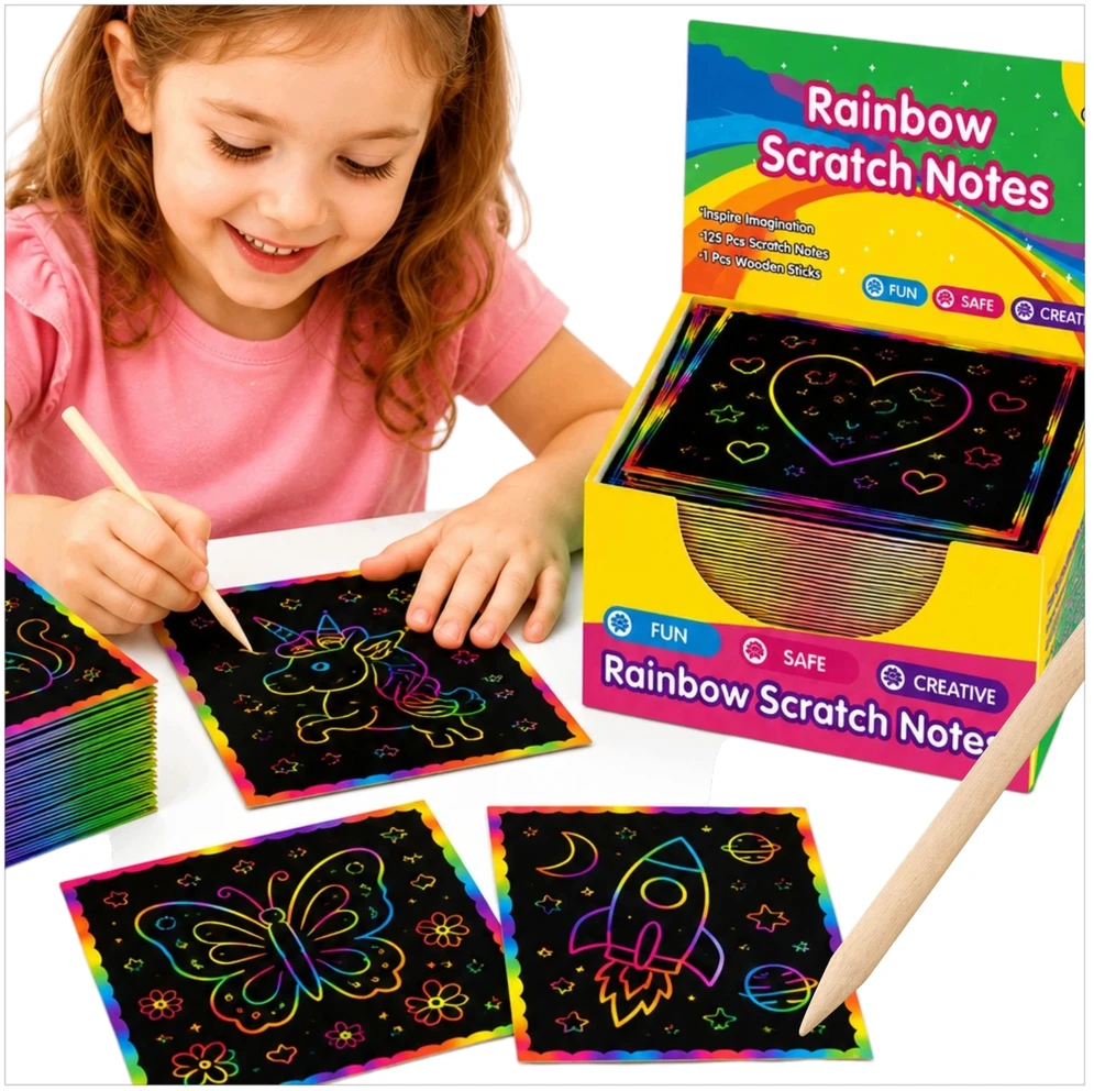 7 Toys Kolorow RAINBOW SCRATCH BOARD 100 vnt. 2X ODOS UGDYMO SĄNAŠŲ KNYGELĖ