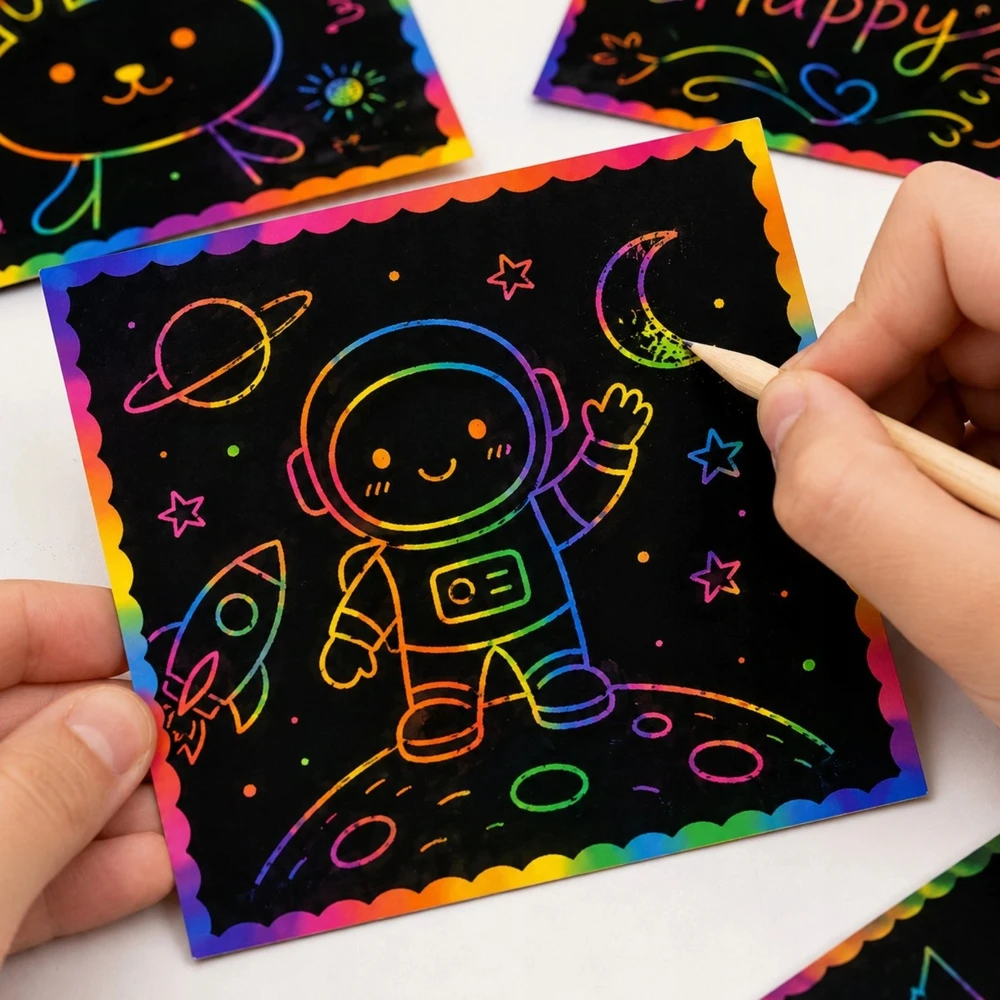 7 Toys Kolorow RAINBOW SCRATCH BOARD 100 vnt. 2X ODOS UGDYMO SĄNAŠŲ KNYGELĖ