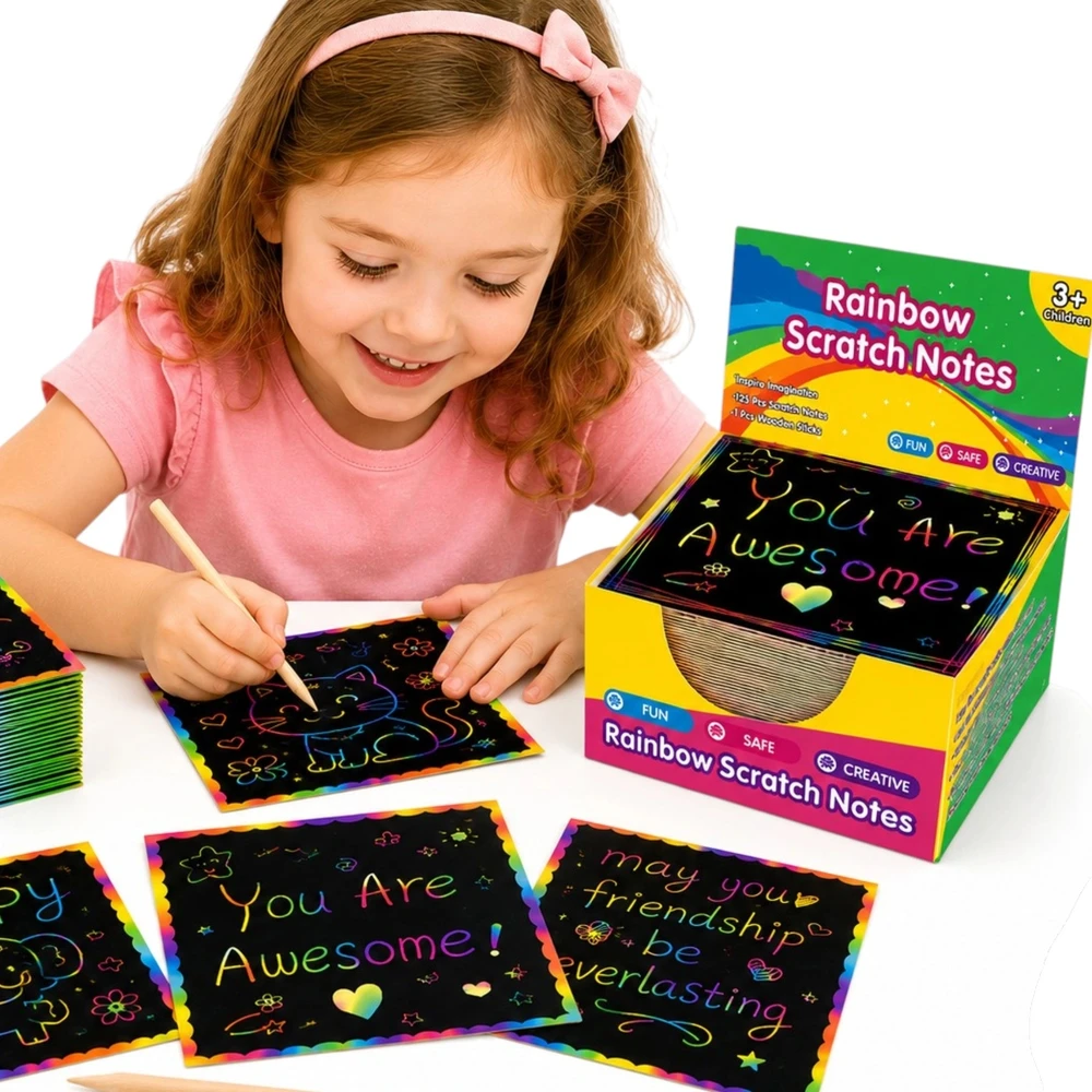 7 Toys Kolorow RAINBOW SCRATCH BOARD 100 vnt. 2X ODOS UGDYMO SĄNAŠŲ KNYGELĖ