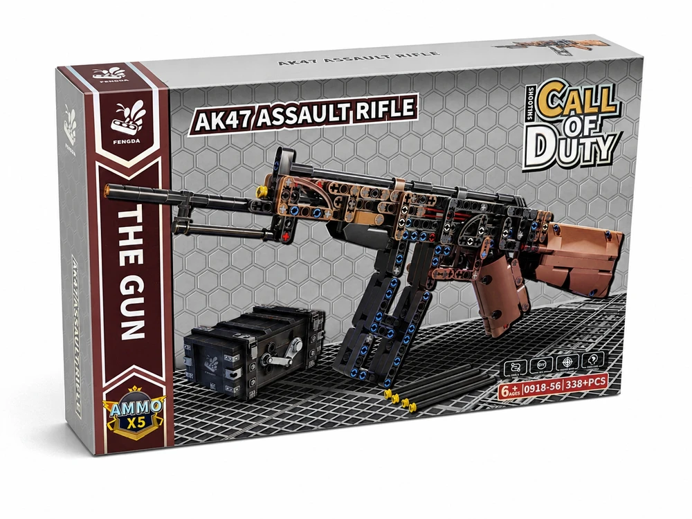 7 Toys Kolorow Statybiniai blokeliai AK47 šautuvas 338el DIY rinkinys dovana vaikams