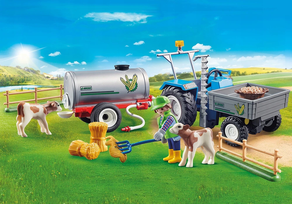 Žaislinis Transportas - Playmobil 70367 Kaimo Įkrovimo Traktorius Su Vandens Talpa Žalias