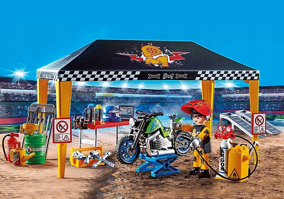 70552 PLAYMOBIL® Stuntshow Motociklų servisas palapinėje