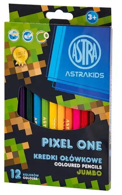 79. ASTRA Ilgos pieštukų kreidelės JUMBO 12 spalvų PIXEL ONE