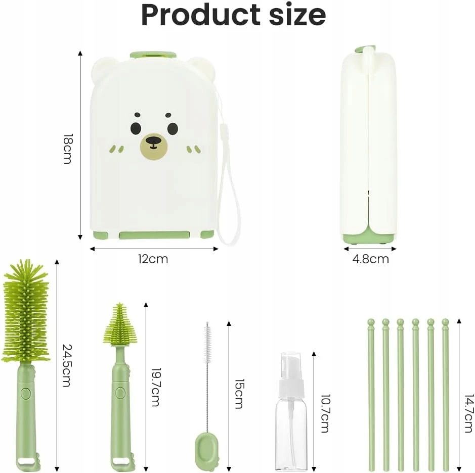 7IN1 BUTELIŲ ŠEPEČIŲ RINKINYS TRAVEL SILICONE PANDA CASE