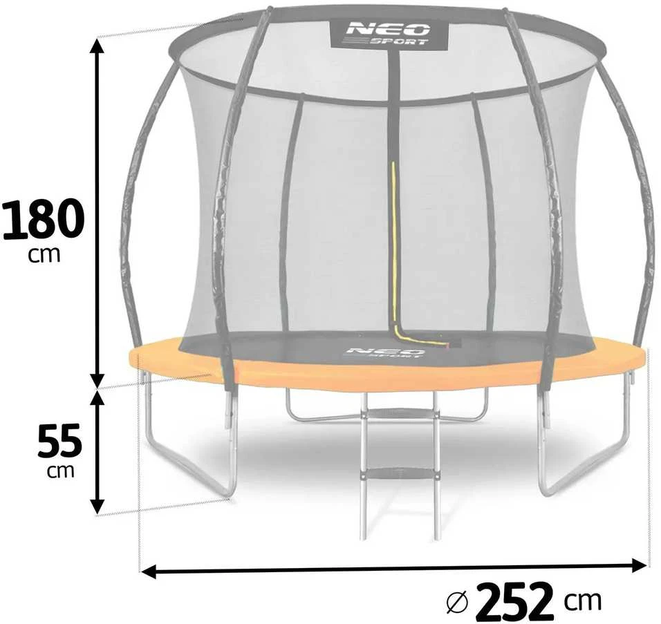 8 pėdų / 252 cm profiliuotas sodo batutas su vidiniu tinklu „Neo-Sport“