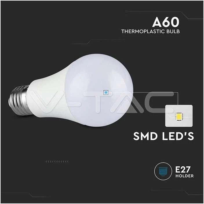 8,5W LED lemputė V-TAC, A60, E27, termoplastikas, 4000K