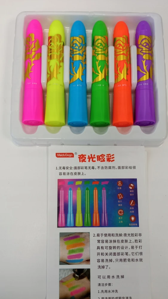 8848 Kredki do twarzy i ciała neonowe UV fluorescencyjne na imprezę 6 vnt