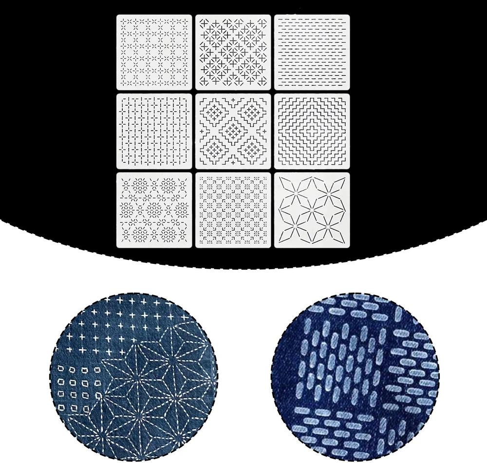 9 dalių Sashiko modelio siuvinėjimo praktika, daugkartinio naudojimo, siuvimas, siuvinėjimas su gyvūnais