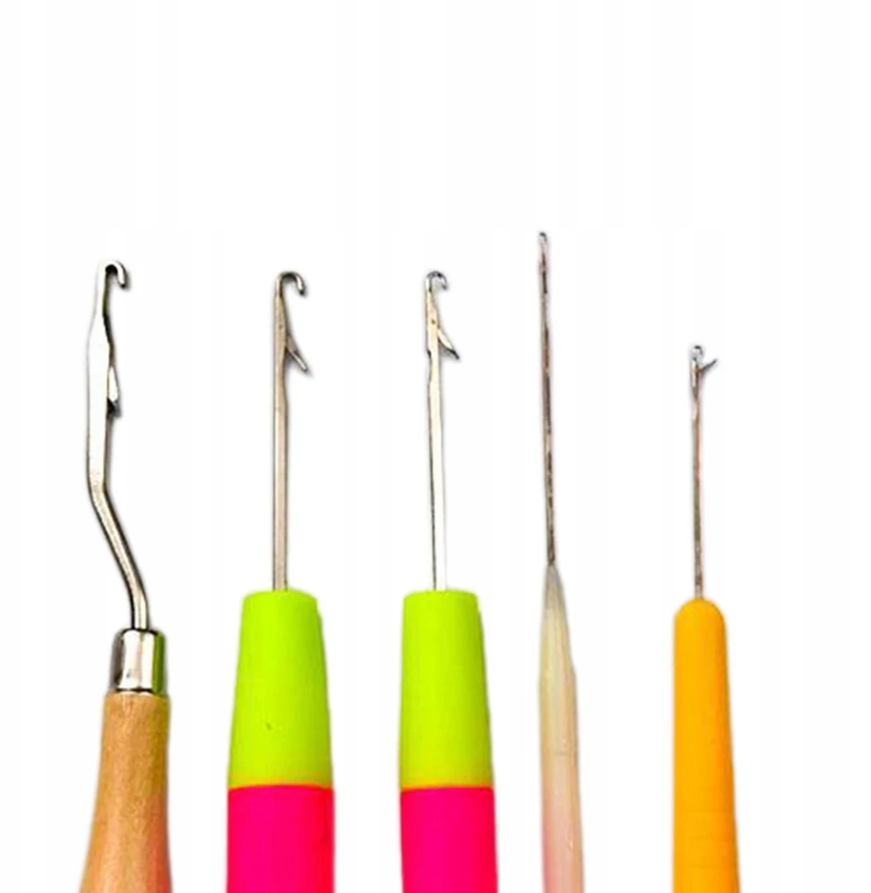 9 vnt. sulenktas kabliukas nėrimo adatoms, įskaitant 1 vnt. medinį lankstymą