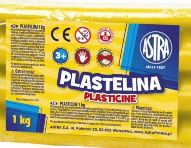 AAO Żółta Plastelina ASTRA Szkolna Dla Dzieci 1sztuka