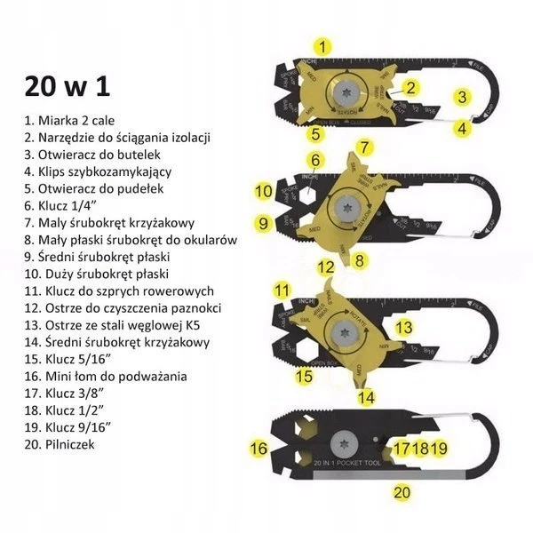 Oem Abc Rc Karabińczyk Pakabutis 20w1 Multi Tool - Narzędzie Wielofunkcyjne do Survivalu