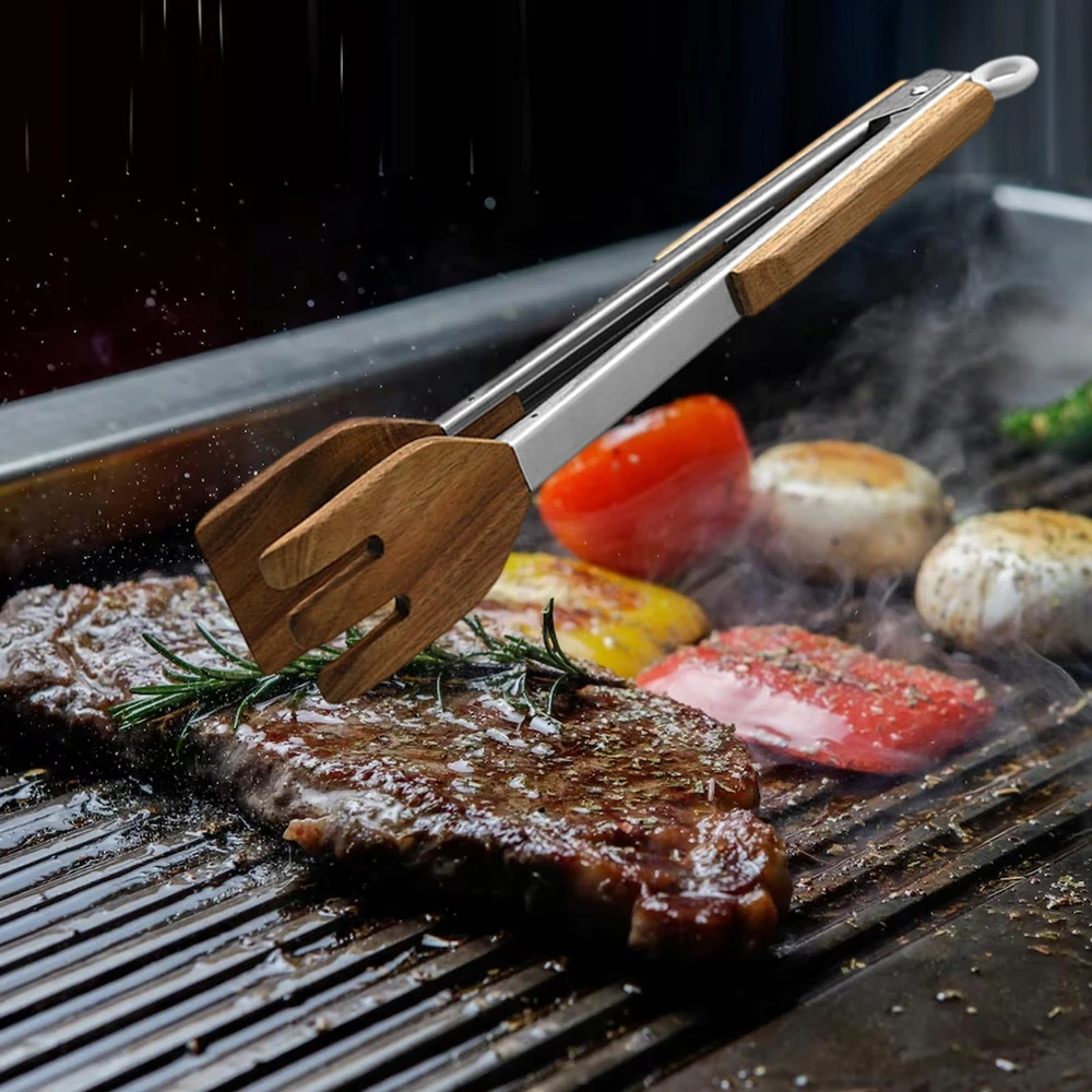 Acacia Wood Food Clamp Daugiafunkcinės jautienos kepsnio varstymo salotos