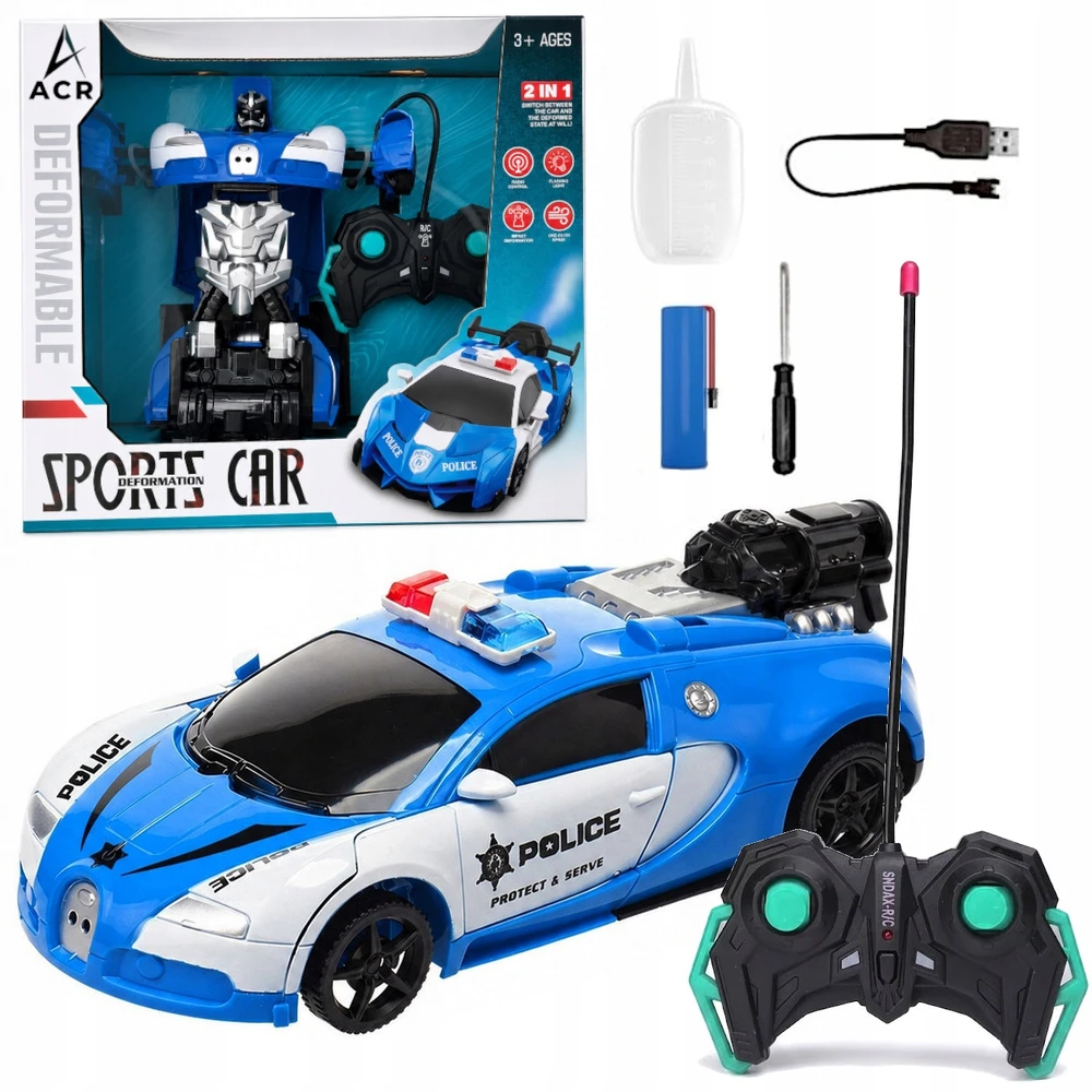 ACR AUTOMOBILIŲ ROBOTO NUOTOLINIO PULTO VALDYMAS 2in1 POLICIJA RC POLICIJA AUTOMOBILIŲ DŪMŲ LED TRANSFORMACIJA