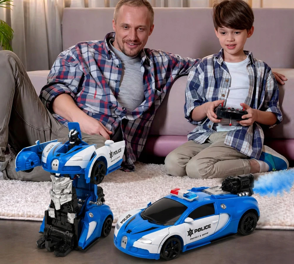 ACR AUTOMOBILIŲ ROBOTO NUOTOLINIO PULTO VALDYMAS 2in1 POLICIJA RC POLICIJA AUTOMOBILIŲ DŪMŲ LED TRANSFORMACIJA