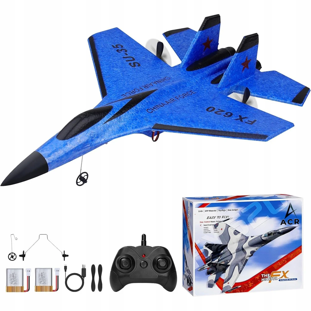 ACR NUOTOLINIO KONTROLĖS LĖKTUVO SKRADOMOJO RC NAIKINKO MODELIO SU-35 LED REMOTE 2 baterijos