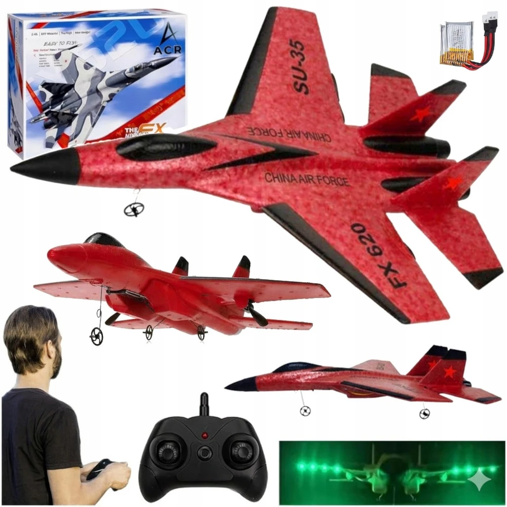ACR NUOTOLINIO KONTROLĖS LĖKTUVO SKRADOMOJO RC NAIKINKO MODELIO SU-35 LED REMOTE 2 baterijos