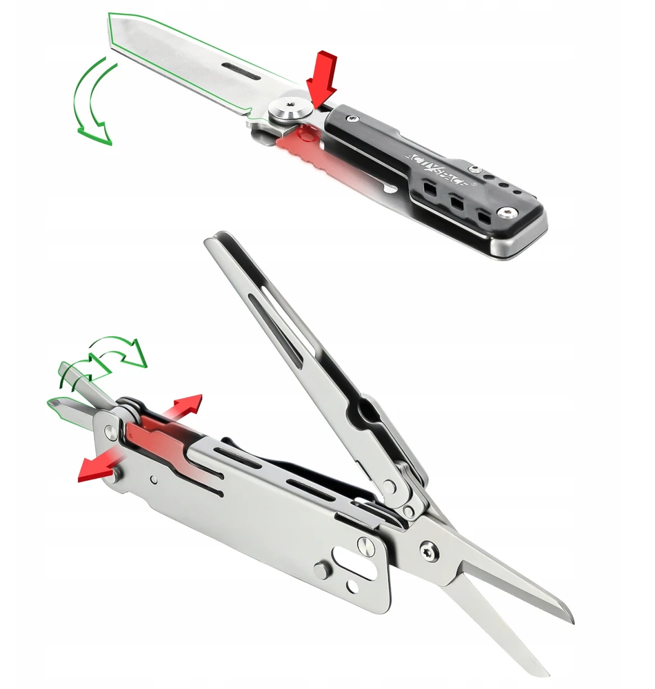 Activ/Space SURVIVAL MULTITOOL DAUGIAFUNKCINIS ĮRANKIS 6IN1 RINKINYS DIDELIS PEILIS + ŽIRKLĖS