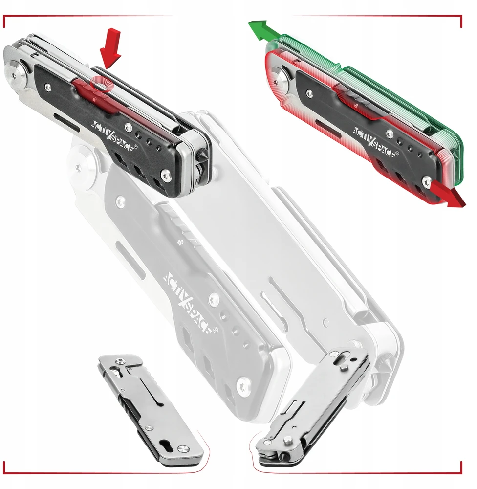 Activ/Space SURVIVAL MULTITOOL DAUGIAFUNKCINIS ĮRANKIS 6IN1 RINKINYS DIDELIS PEILIS + ŽIRKLĖS