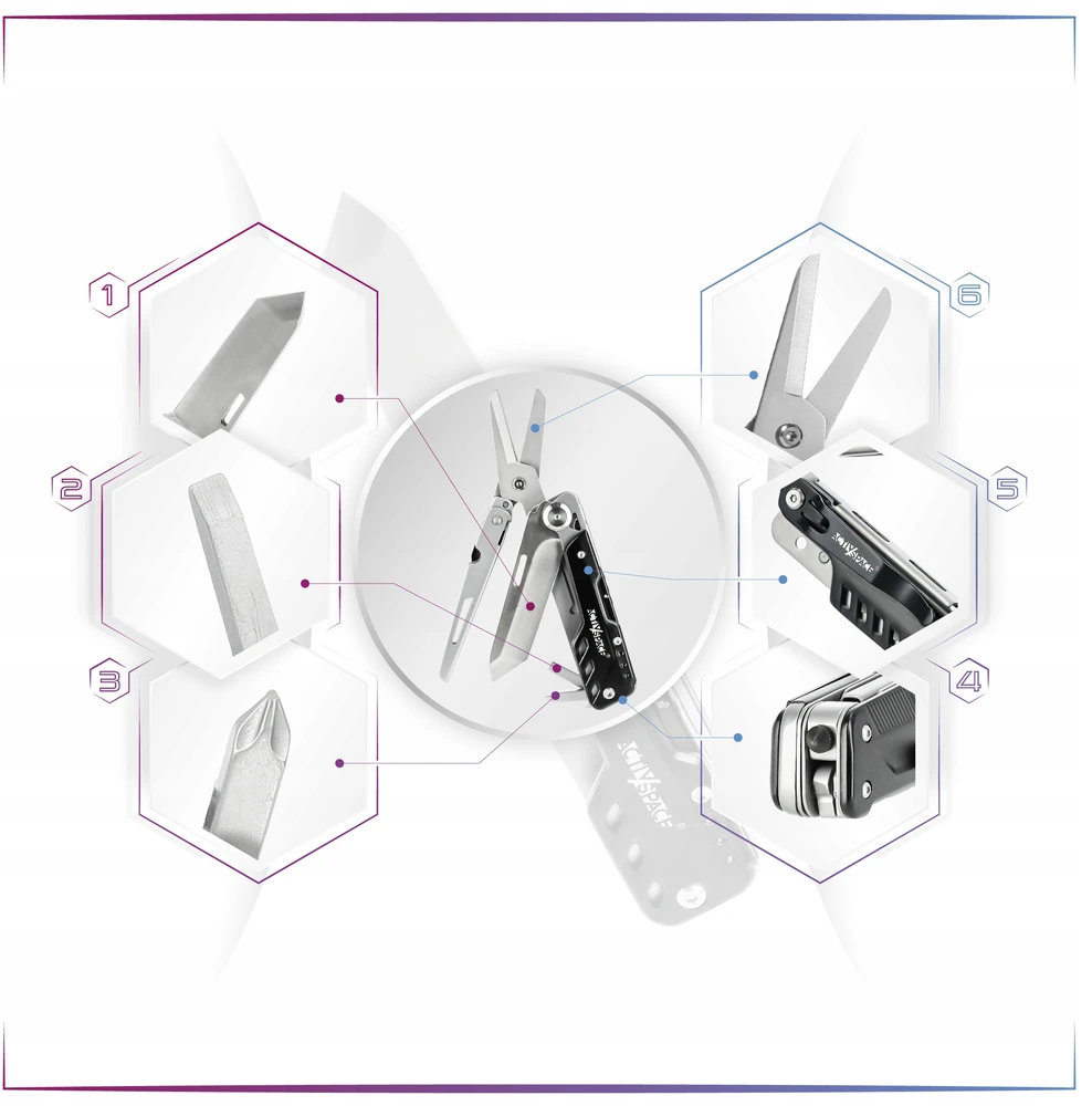 Activ/Space SURVIVAL MULTITOOL DAUGIAFUNKCINIS ĮRANKIS 6IN1 RINKINYS DIDELIS PEILIS + ŽIRKLĖS