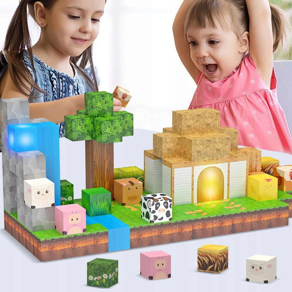 Active Hobby Magnetinės plytos Švytintys kubeliai PIXELS Statybinės plytos 138 vnt
