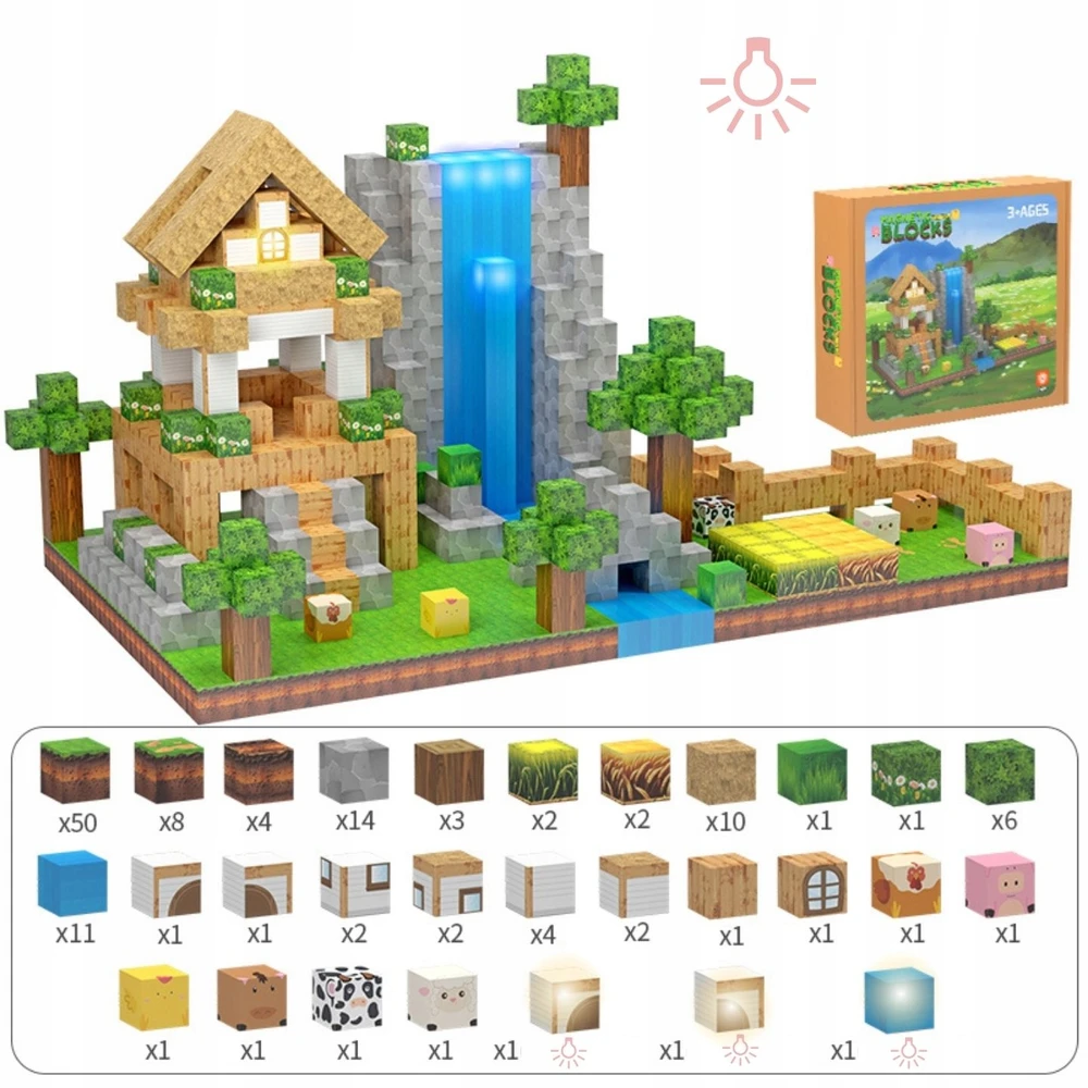 Active Hobby Magnetinės plytos Švytintys kubeliai PIXELS Statybinės plytos 138 vnt