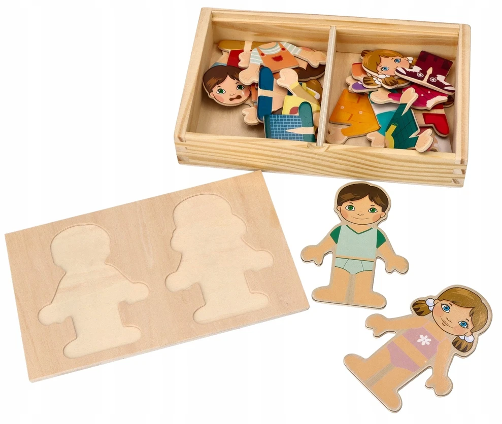 Adam Toys MAGNETINĖ SUKNELĖ SUKNELĖ VAIKAMS MEDINĖ DĖLĖLĖ ADOMO ŽAISLAI 24 Vnt.